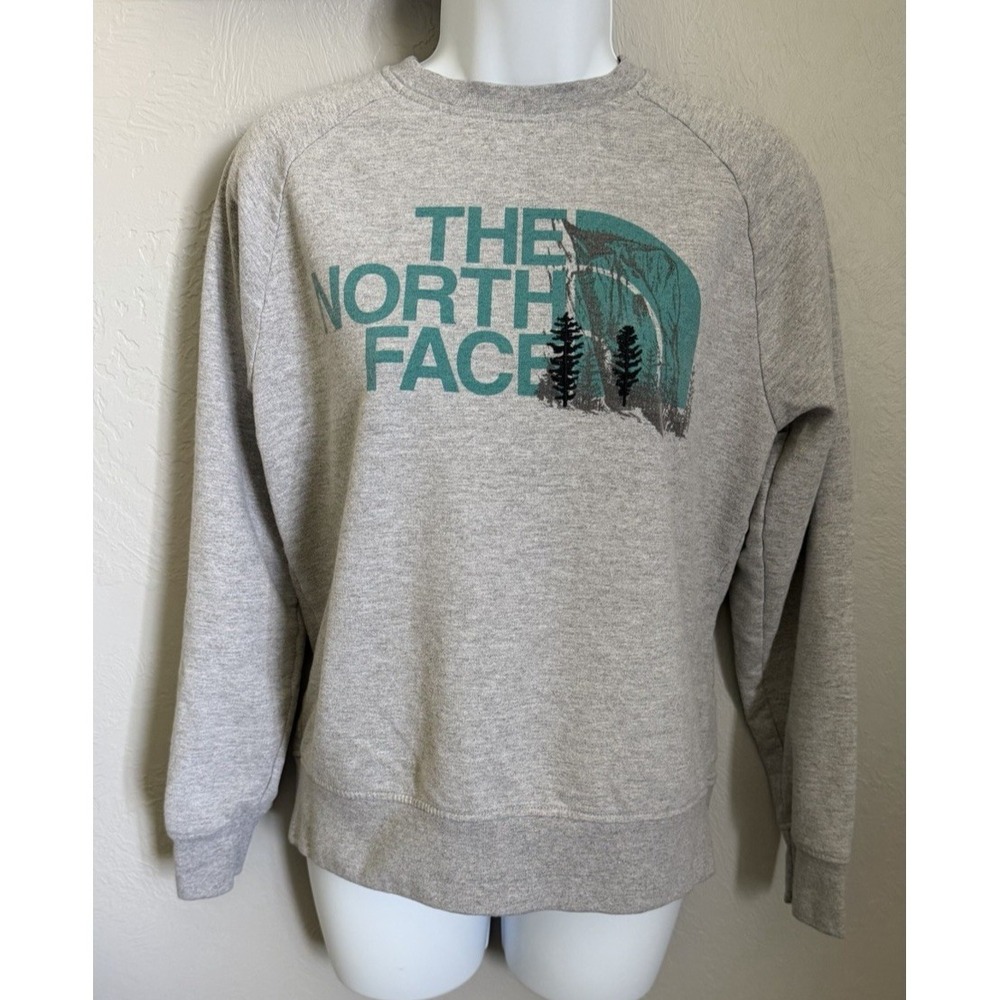 The North Face Sweatshirt Womens Small Gray Crewneck Mountain Graphic Sweater